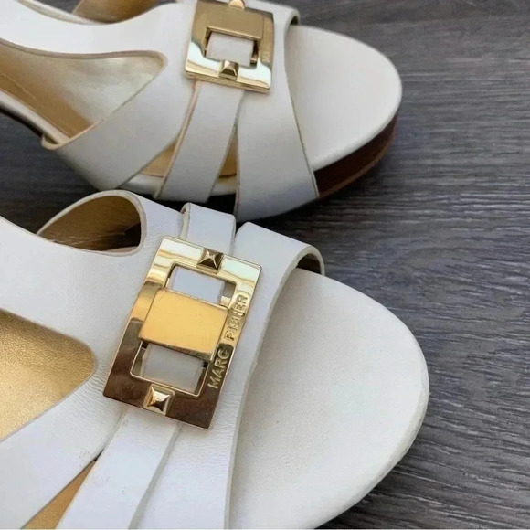 Marc Fisher Varika 2 White Leather Stiletto Sandals Heels Gold Detail: 8M - Picture 6 of 10